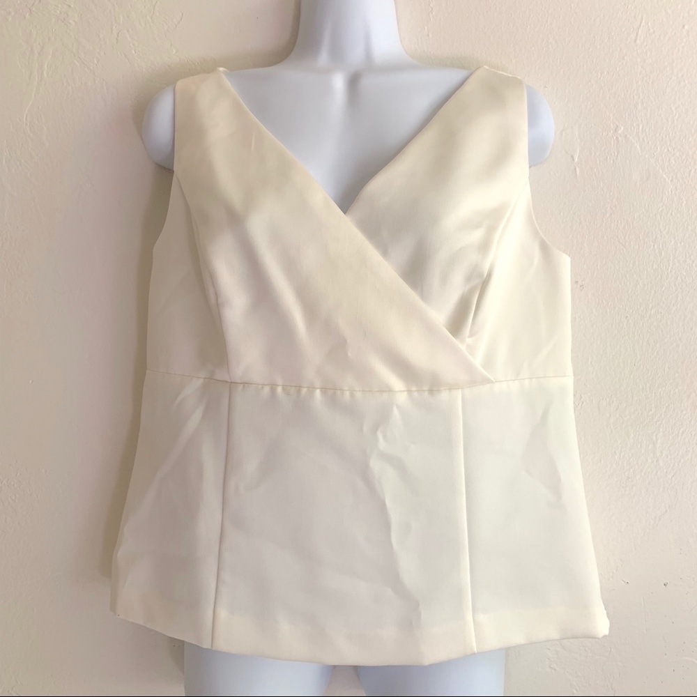 Cream Poly Satin Sleeveless Shell Top Side Zipper